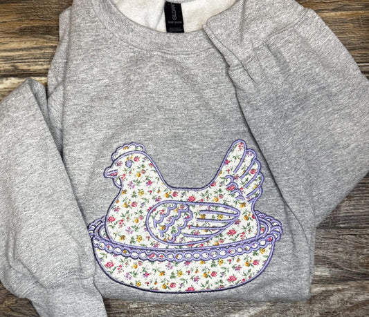 Embroidered Hen On A Nest Sweatshirt, Cottagecore Sweatshirt, Vintage Inspired Crewneck, Gift for Her