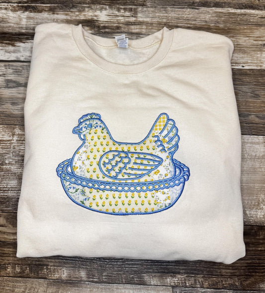 Embroidered Hen On A Nest Sweatshirt, Cottagecore Sweatshirt, Vintage Inspired Crewneck, Gift for Her