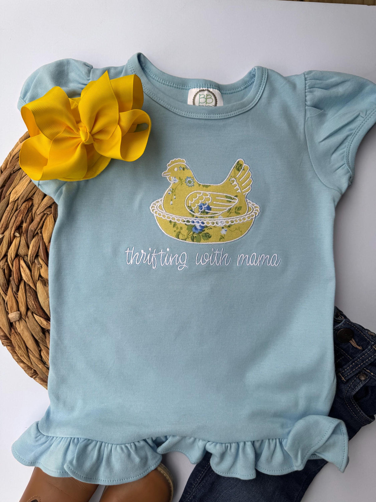 Girls Light Blue Chicken Applique Shirt – Thrifting with Mama Toddler Outfit