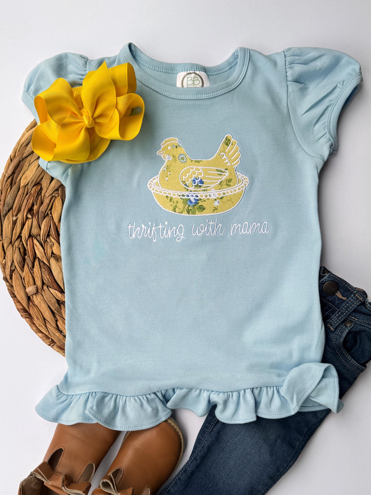 Girls Light Blue Chicken Applique Shirt – Thrifting with Mama Toddler Outfit