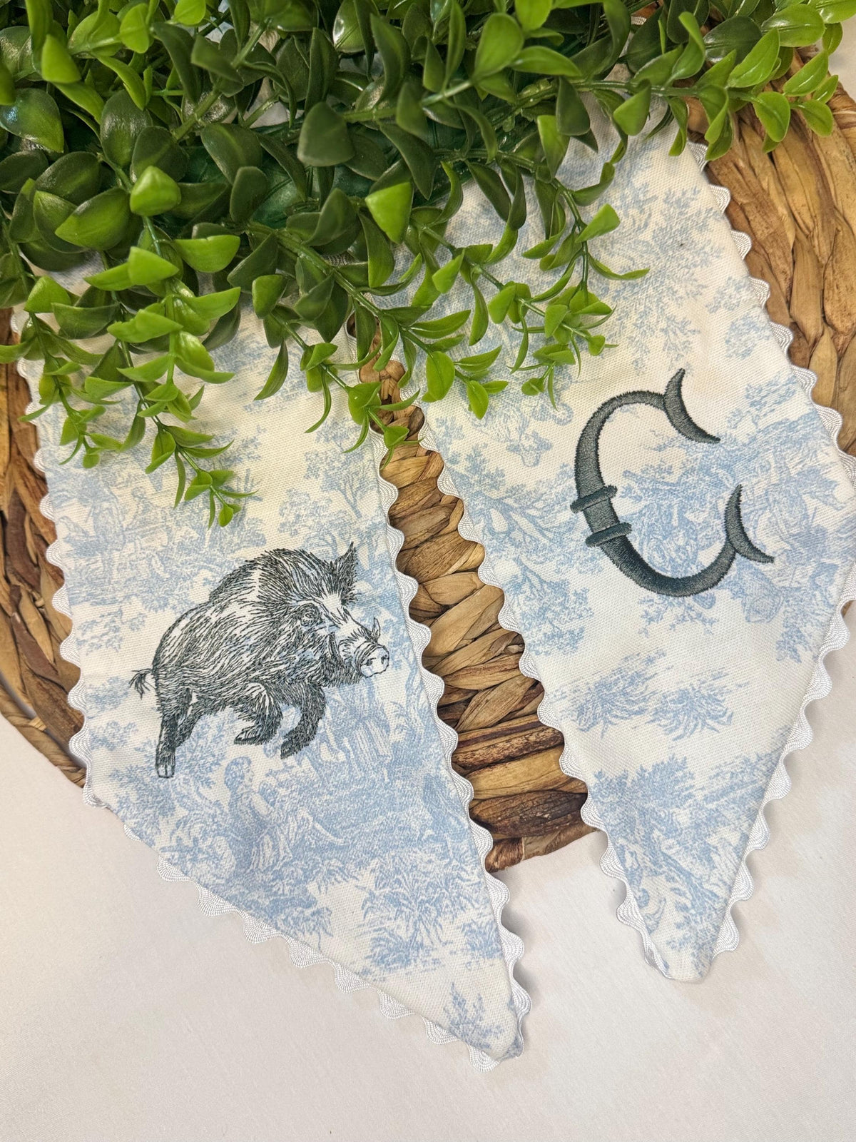 Personalized Toile Wreath Sash | Wild Hog Wreath Sash | Custom Monogram Door Decor | Southern Wreath Sash | Classic Wreath Sash Door Decor |
